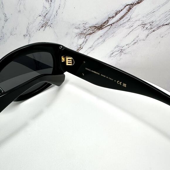 New Dolce & Gabbana Sunglasses Black Oval Acetate Gold Metal DG Gray Lens